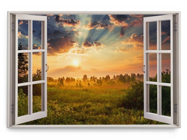 Wandbild 120x80cm Fensterbild Natur Landschaft Horizont Sonnenuntergang Abendrot