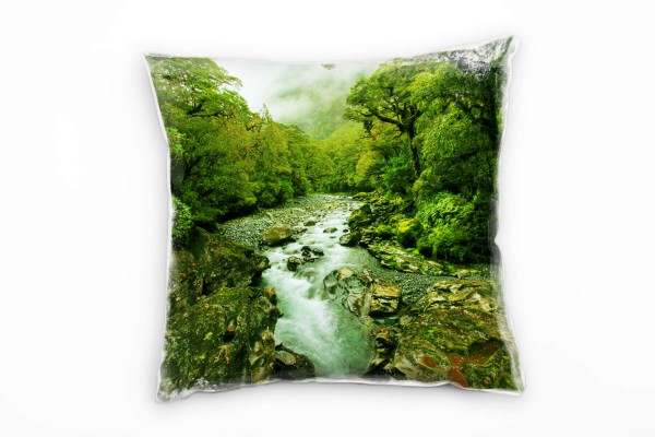 Natur, grün, braun, tropisches Bach Deko Kissen 40x40cm für Couch Sofa Lounge Zierkissen