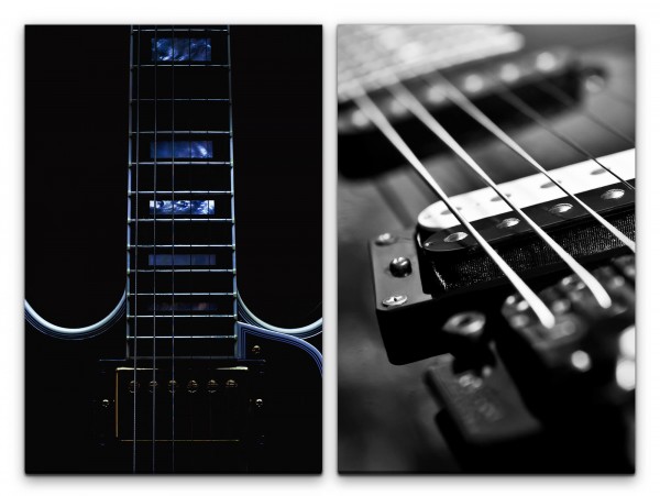 2 Bilder je 60x90cm Schwarz Weiß E-Gitarre Musik Rock Gitarrensaiten Gitarre