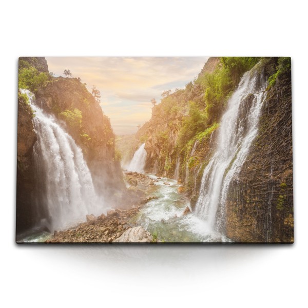 120x80cm Wandbild auf Leinwand Wasserfälle Schlucht Fluss Dschungel Natur