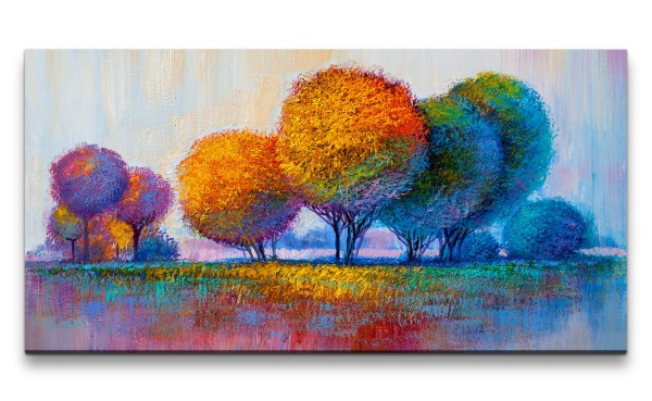 Leinwandbild 120x60cm Runde Bäume Malerisch Fantasievoll Bunt Kunstvoll