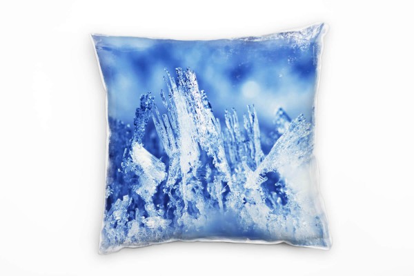 Macro, Winter, blau, weiß, Eis Deko Kissen 40x40cm für Couch Sofa Lounge Zierkissen