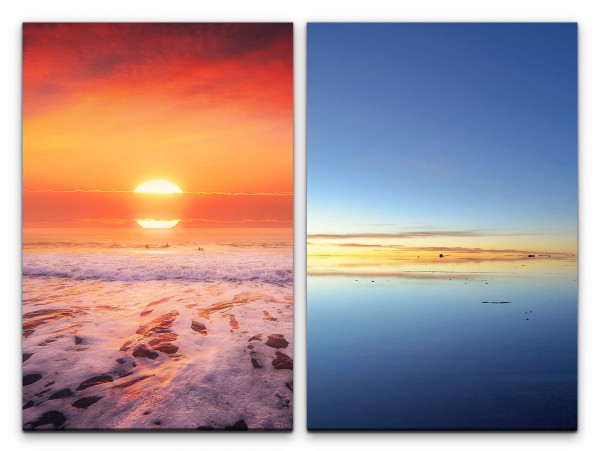 2 Bilder je 60x90cm Sonne Meer Sonnenuntergang Horizont Malerisch roter Himmel Meditation