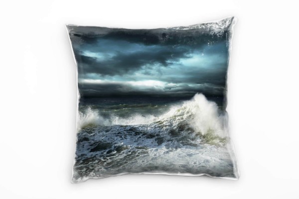 Meer, Wellen, Sturm, Unwetter, grau, blau, weiß Deko Kissen 40x40cm für Couch Sofa Lounge Zierkissen