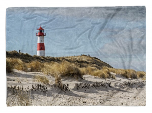Handtuch Strandhandtuch Saunatuch Kuscheldecke mit Fotomotiv Leuchtturm Nordsee