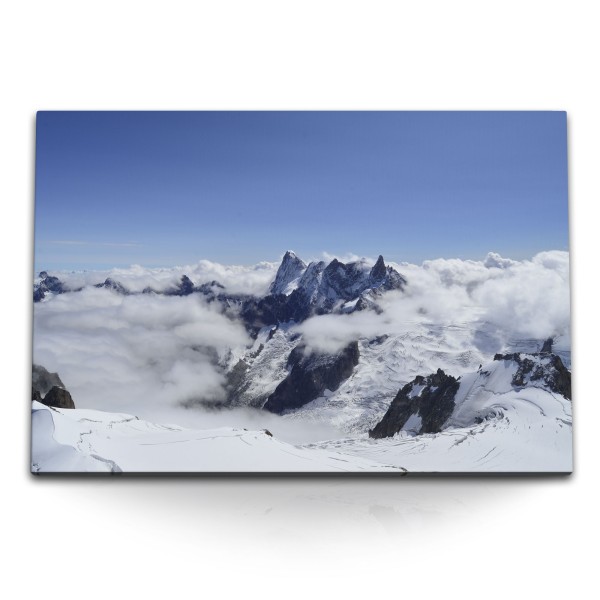 120x80cm Wandbild auf Leinwand Über den Wolken Berge Gebirge Schnee Gipfel