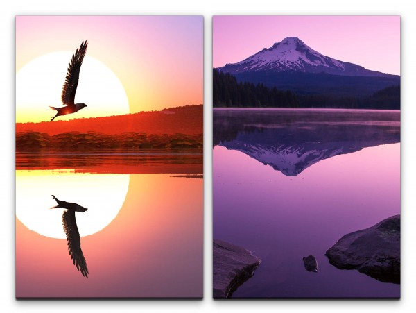 2 Bilder je 60x90cm Fuji Japan Vulkan Adler Sonne See Natur