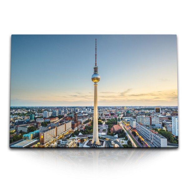 120x80cm Wandbild auf Leinwand Berliner Fernsehturm Berlin Deutschland Sonnenuntergang