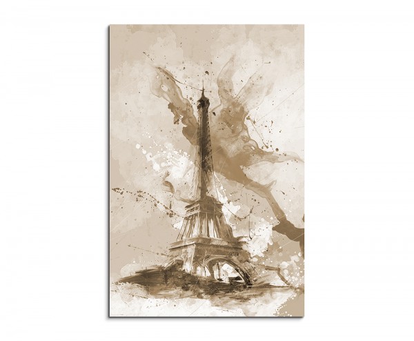 Paris 90x60cm Aquarell Art Leinwandbild Sepia