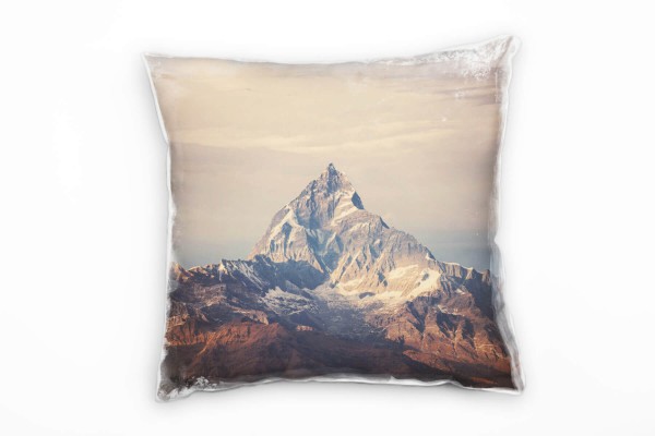 Landschaft, schneebedeckter Berg, braun, grau Deko Kissen 40x40cm für Couch Sofa Lounge Zierkissen