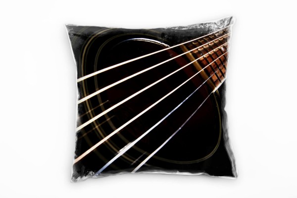 Macro, schwarz, braun, Gitarre, Musik Deko Kissen 40x40cm für Couch Sofa Lounge Zierkissen