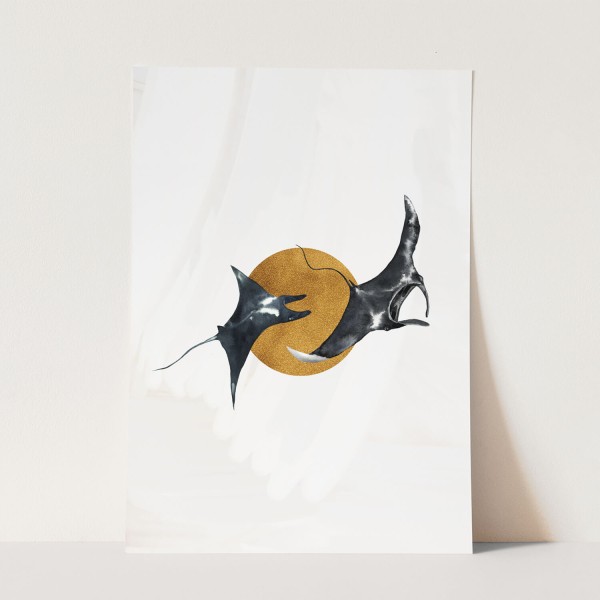Wandbild schwarze Riesenrochen Rochen Manta exklusives Design Gold