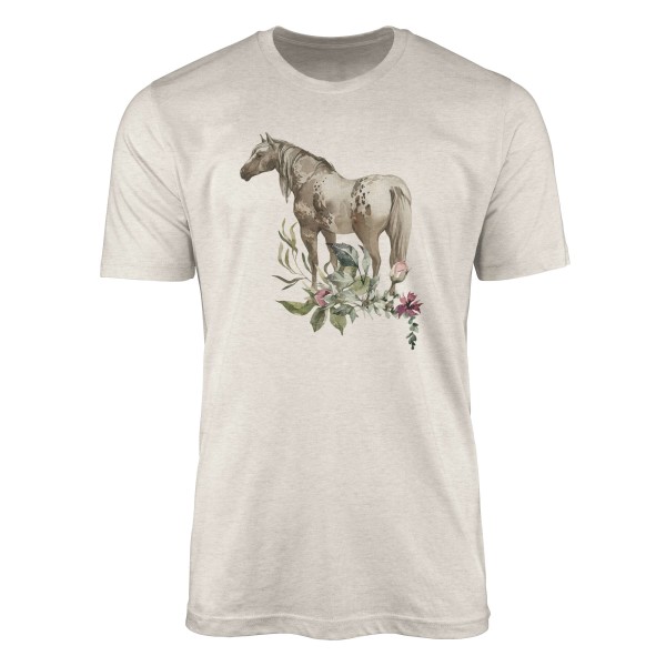 Herren Shirt 100% gekämmte Bio-Baumwolle T-Shirt Aquarell Pferd Blumen Motiv Nachhaltig Ökomode aus