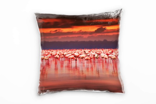 Tiere, pink, orange, Flamingos, Afrika Deko Kissen 40x40cm für Couch Sofa Lounge Zierkissen