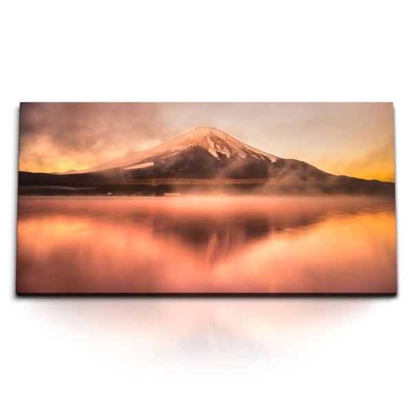 Kunstdruck Bilder 120x60cm Fuji Vulkan Japan See Nebel Sonnenuntergang Abendrot