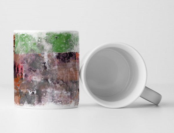 Tasse Geschenk rotgraue, grüne Abstraktion; weiße Elemente 