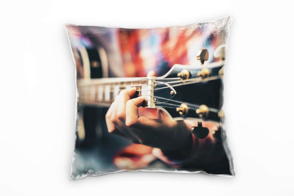 Macro, Gitarre, Musik, Gitarrist, schwarz, rot, braun Deko Kissen 40x40cm für Couch Sofa Lounge Zier