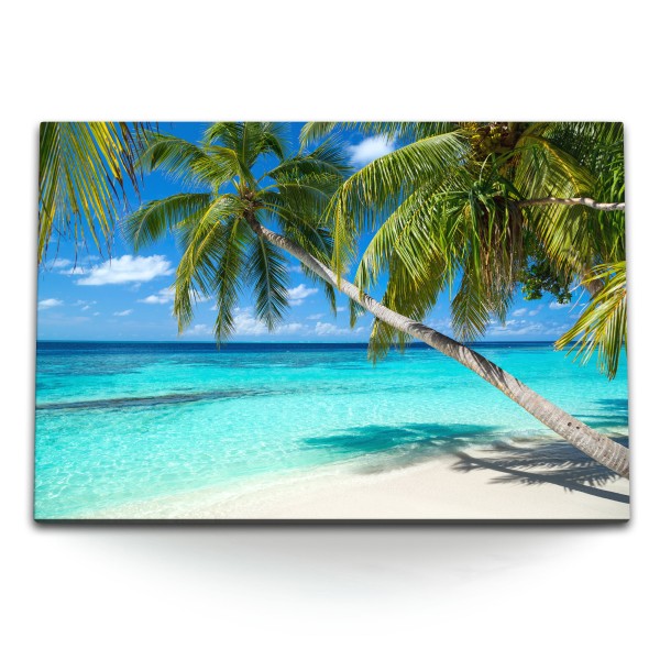 120x80cm Wandbild auf Leinwand Palmen Sonnenschein Insel Karibik Sommer Traumstrand