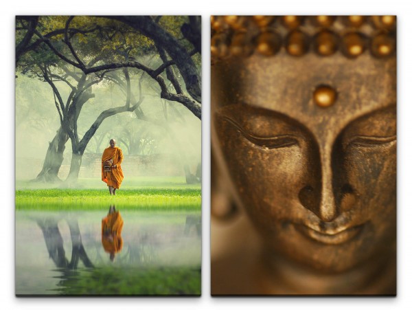 2 Bilder je 60x90cm Buddha Buddhakopf Mönch Meditation Achtsamkeit Stille Harmonie