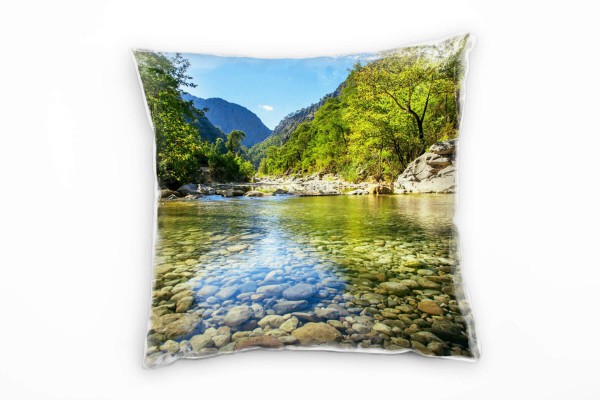 Natur, braun, grün, blau, Fluss, Sommer Deko Kissen 40x40cm für Couch Sofa Lounge Zierkissen