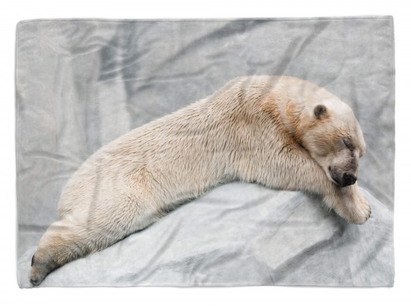 Handtuch Strandhandtuch Saunatuch Kuscheldecke mit Tiermotiv Eisbär hält ein Sc