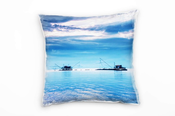 Strand und Meer, Schiffe, Blauer Himmel, blaues Meer Deko Kissen 40x40cm für Couch Sofa Lounge Zier