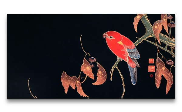 Remaster 120x60cm Ito Jakuchu traditionelle japanische Kunst Red Parrot on the Branch of a Tree
