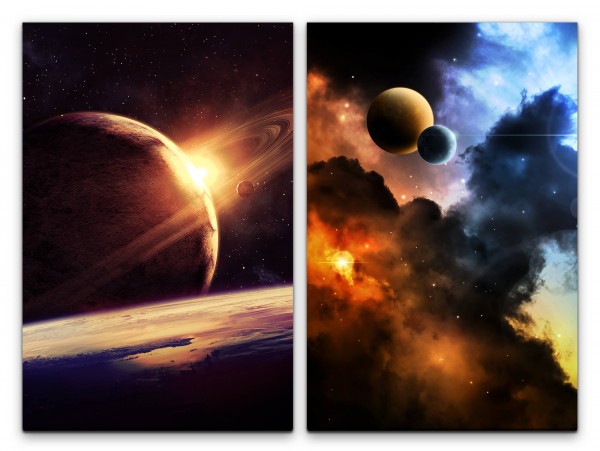 2 Bilder je 60x90cm Universum Fantasie Saturn Planeten Super Nova Weltraum