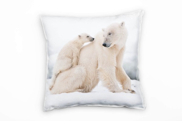 Tiere, weiß, grau, Eisbär mit seinem Jungen Deko Kissen 40x40cm für Couch Sofa Lounge Zierkissen