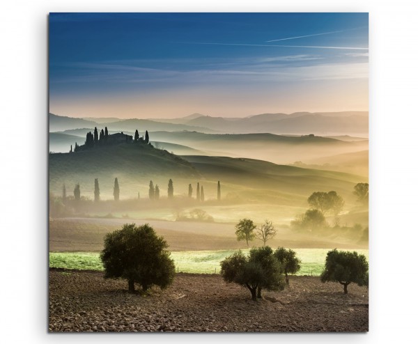 Landschaftsfotografie – Gold grüne Felder der Toskana auf Leinwand