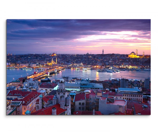 120x80cm Wandbild Istanbul Bosporus Häuser Sonnenuntergang