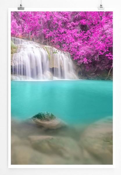Landschaftsfotografie 60x90cm Poster Erawan Wasserfall Thailand