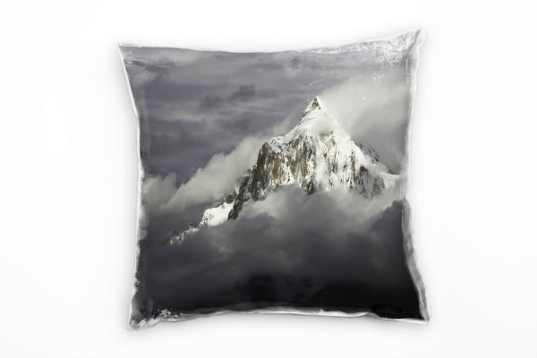 Landschaft, schneebedeckter Berg, Wolken, grau Deko Kissen 40x40cm für Couch Sofa Lounge Zierkissen