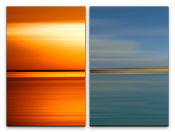 2 Bilder je 60x90cm Rotes Meer Horizont Abenddämmerung Türkis Sonnenuntergang Abstrakt