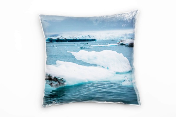 Winter, Eisscholle, Eisberg, Island, türkis Deko Kissen 40x40cm für Couch Sofa Lounge Zierkissen
