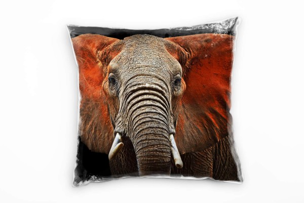 Tiere, Elefant, grau, schwarz, orange Deko Kissen 40x40cm für Couch Sofa Lounge Zierkissen