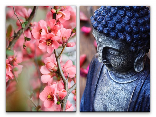 2 Bilder je 60x90cm Kirschblüte Zweig Früchte Buddha Gottheit Meditation positive Energie