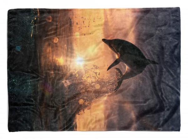 Handtuch Strandhandtuch Saunatuch Kuscheldecke mit Fotomotiv Delfin Meer Abend