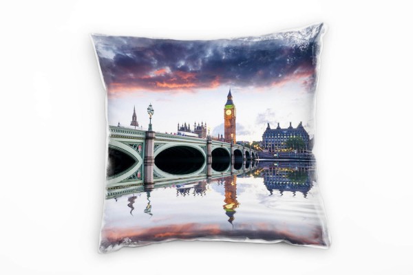 City, London, Wolken, grau, orange Deko Kissen 40x40cm für Couch Sofa Lounge Zierkissen