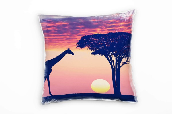 Tiere, Giraffe, Sonnenuntergang, Afrika, orange Deko Kissen 40x40cm für Couch Sofa Lounge Zierkissen