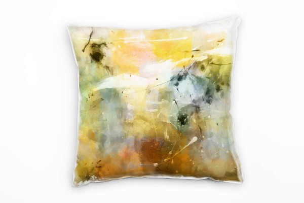 Abstrakt, braun, grün, orange, gemalt, Spritzer Deko Kissen 40x40cm für Couch Sofa Lounge Zierkissen