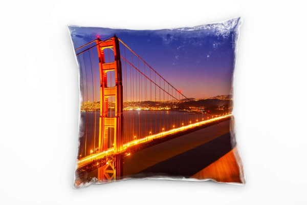 City, rot, blau, Golden Gate Bridge, Nacht Deko Kissen 40x40cm für Couch Sofa Lounge Zierkissen