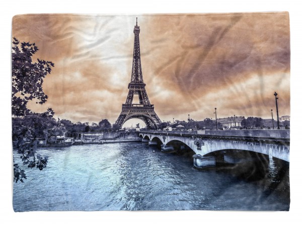 Handtuch Strandhandtuch Saunatuch Kuscheldecke mit Fotomotiv Paris Eiffelturm F