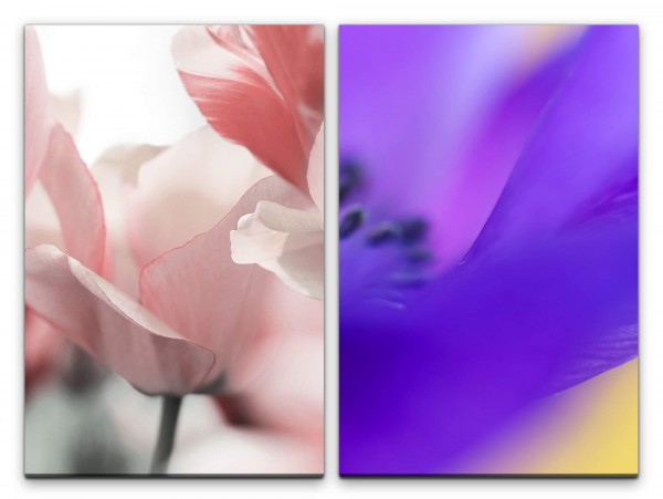 2 Bilder je 60x90cm Tulpen Blüten Sanft Zart Weich Blau Dekorativ
