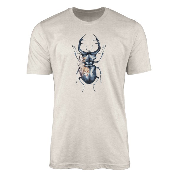 Herren Shirt 100% Bio-Baumwolle T-Shirt Aquarell Motiv Hirschkäfer Farbe Nachhaltig Organic Ökomode