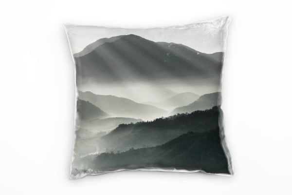Landschaft, schwarz, weiß, Nebel, Berge Deko Kissen 40x40cm für Couch Sofa Lounge Zierkissen