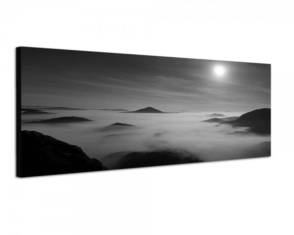 150x50cm Berge Nebel Nacht Vollmond