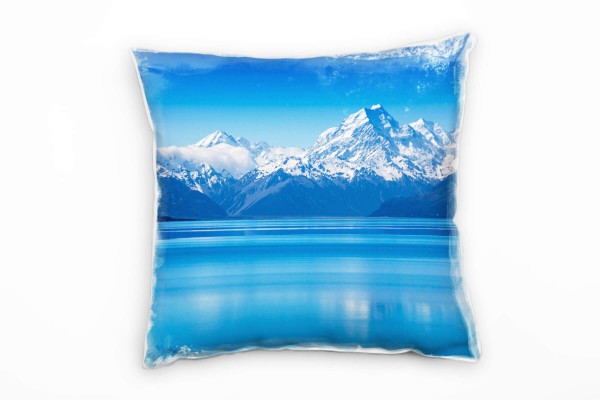 Seen, blau, weiß, schneebedeckte Berge Deko Kissen 40x40cm für Couch Sofa Lounge Zierkissen