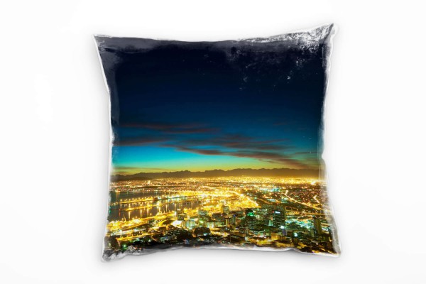 Urban und City, blau, gelb, Kapstadt, Nacht, Afrika Deko Kissen 40x40cm für Couch Sofa Lounge Zierki