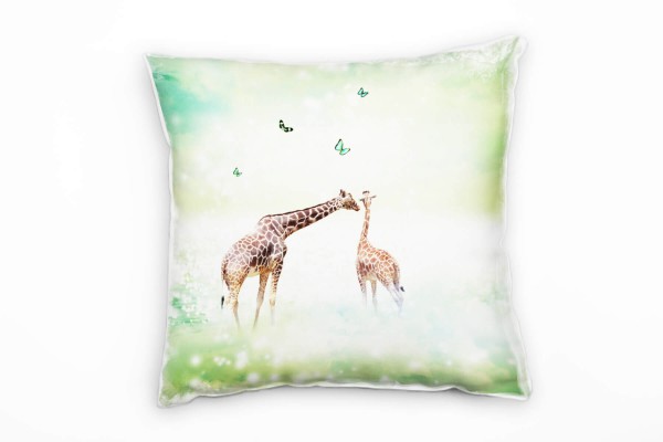 Tiere, grün, zwei Giraffen, Schmetterlinge Deko Kissen 40x40cm für Couch Sofa Lounge Zierkissen
